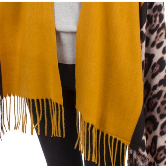 Mustard Half Solid, Half Leopard Scarf - Picture 3 of 3